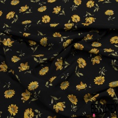 Coupon 3m Crêpe viscose imprimé fleur cachemire fond fantaisie marron mastique