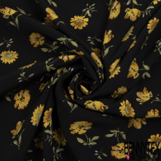 Coupon 3m Crêpe viscose imprimé fleur cachemire fond fantaisie marron mastique