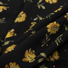Coupon 3m Crêpe viscose imprimé fleur cachemire fond fantaisie marron mastique