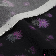 Coupon 3m Crêpe viscose imprimé fleur champêtre jaune fond noir