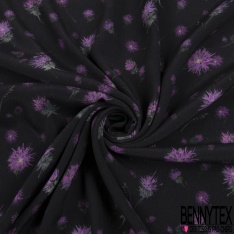 Coupon 3m Crêpe viscose imprimé fleur champêtre jaune fond noir