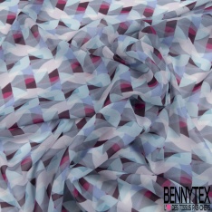 Coupons de 3m de mousseline polyester lancé découpé floral fond grenadine lurex or argent petite laize