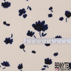 Drap polyester imprimé abstrait marine bleu nuit rose trémière blanc cassé