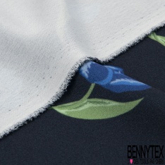 Double crêpe fluide imprimé tulipe bleue fond navy