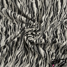 Maille Gaufrée Imprimé Multitude Grande Feuille Or Vieilli Rosé et Noir fond Blanc