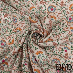 Coupon 3m fibranne viscose élasthanne imprimé feuillage cachemire ton jaune amande bleu roi