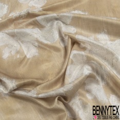 Satin polyester motif floral cachemire fond bleu ciel