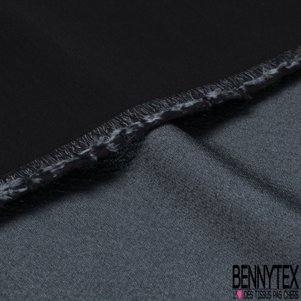 Double crêpe envers satin gris acier bleuté verso noir mat