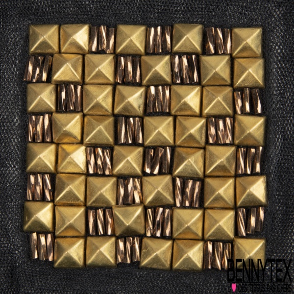 Patch bande satin taupe perle broderie sequinbronze noisette or vieilli mat