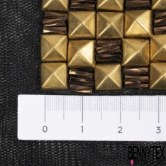 Patch bande satin taupe perle broderie sequinbronze noisette or vieilli mat