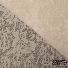 Coupon 3m jersey coton polyester fin dévorée floral baroque ton sur ton écru
