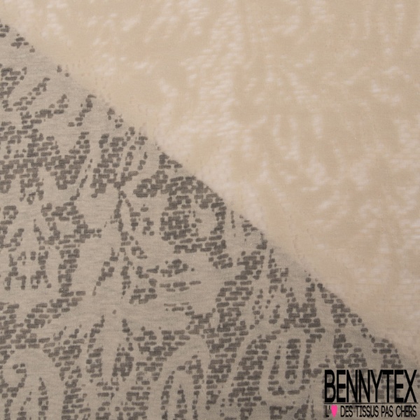 Coupon 3m jersey coton polyester fin dévorée floral baroque ton sur ton écru