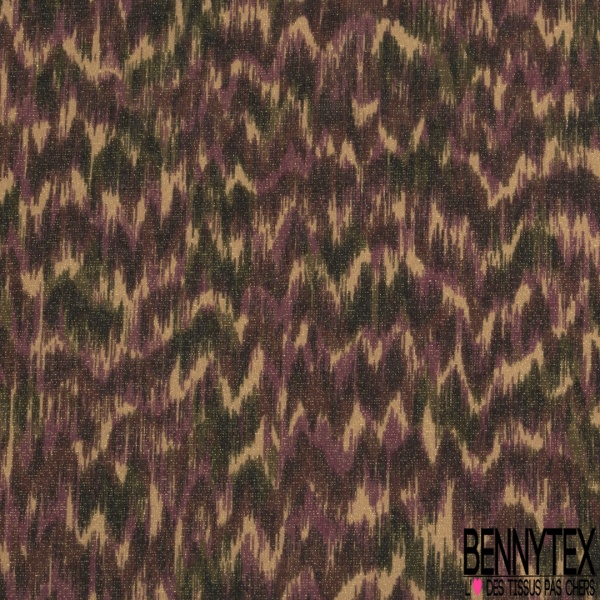 Coupon 3m maille motif abstrait sapin bleu très vif kaki noir blé nouveau lurex or