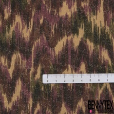 Coupon 3m maille motif abstrait sapin bleu très vif kaki noir blé nouveau lurex or