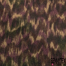 Coupon 3m maille motif abstrait sapin bleu très vif kaki noir blé nouveau lurex or