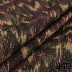 Coupon 3m maille motif abstrait sapin bleu très vif kaki noir blé nouveau lurex or