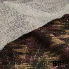 Coupon 3m maille motif abstrait sapin bleu très vif kaki noir blé nouveau lurex or