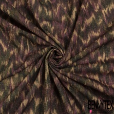 Coupon 3m maille motif abstrait sapin bleu très vif kaki noir blé nouveau lurex or