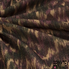 Coupon 3m maille motif abstrait sapin bleu très vif kaki noir blé nouveau lurex or