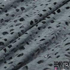 Dentelle guipure coton fixe motif floral bleu de gris