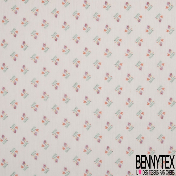 Mousseline crépon coton soie motif petite tulipe fond mastique petite laize