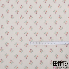 Mousseline crépon coton soie motif petite tulipe fond mastique petite laize