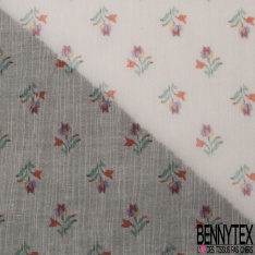 Mousseline crépon coton soie motif petite tulipe fond mastique petite laize