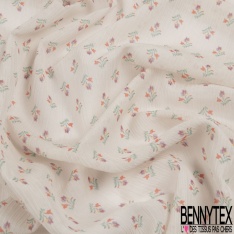 Mousseline crépon coton soie motif petite tulipe fond mastique petite laize