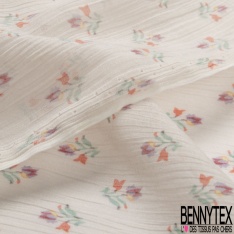 Mousseline crépon coton soie motif petite tulipe fond mastique petite laize