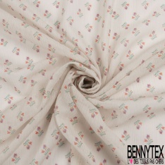 Mousseline crépon coton soie motif petite tulipe fond mastique petite laize