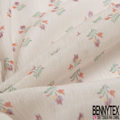 Mousseline crépon coton soie motif petite tulipe fond mastique petite laize