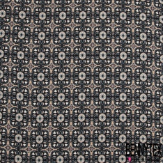Coupon 3m fibranne viscose satiné imprimé grande fleur bleu fond blanc cassé