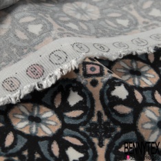 Coupon 3m fibranne viscose satiné imprimé grande fleur bleu fond blanc cassé