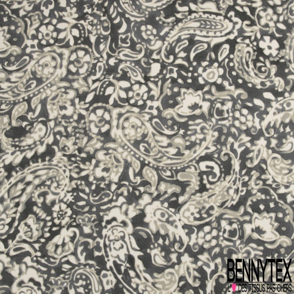 Coupon 3m Crêpe viscose imprimé géométrique bleu gris noir fond sang de taureau
