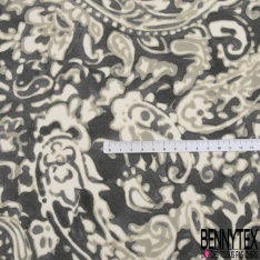 Coupon 3m Crêpe viscose imprimé géométrique bleu gris noir fond sang de taureau