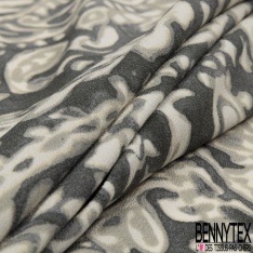 Coupon 3m Crêpe viscose imprimé géométrique bleu gris noir fond sang de taureau