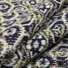 Jacquard coton fruit fond chiné noir perle