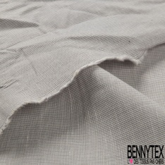 Coupon 3m coton tissé teint fin motif tartan bleu charron chocolat fond beige pastel