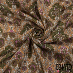 Coupon 3m fibranne viscose simple base imprimé géométrique et floral ton bleu roi noir blanc discret