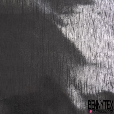 Double Organza de soie rayure verticale mylar argent fond noir