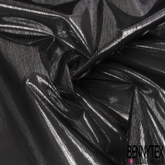Double Organza de soie rayure verticale mylar argent fond noir