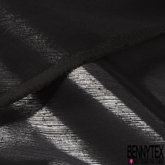 Double Organza de soie rayure verticale mylar argent fond noir