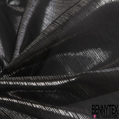 Double Organza de soie rayure verticale mylar argent fond noir
