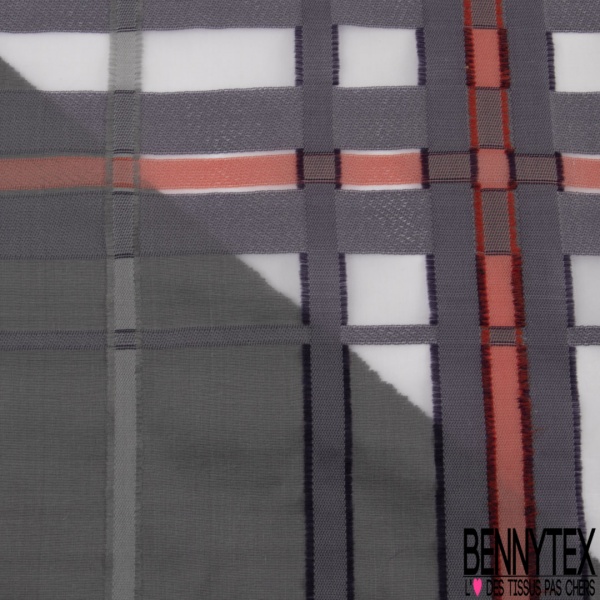 Organza de soie jacquard rayure horizontale uni timbre bleu