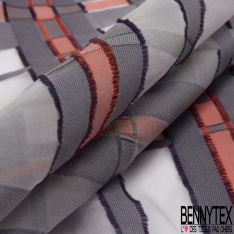Organza de soie jacquard rayure horizontale uni timbre bleu