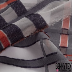 Organza de soie jacquard rayure horizontale uni timbre bleu
