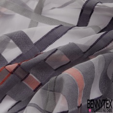 Organza de soie jacquard rayure horizontale uni timbre bleu