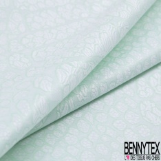Coupon 2m80 jacquard damassée de soie motif palmier lurex argent fond rose dragées