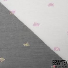 Mousseline soie viscose noir lancée découpée motif floral lurex canon de fusil
