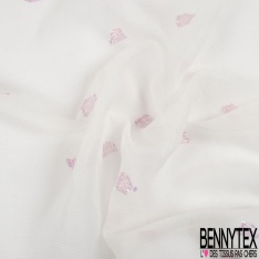 Mousseline soie viscose noir lancée découpée motif floral lurex canon de fusil